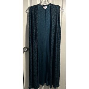 LULAROE Joy Duster Vest Teal Black Gold Sz M Silky